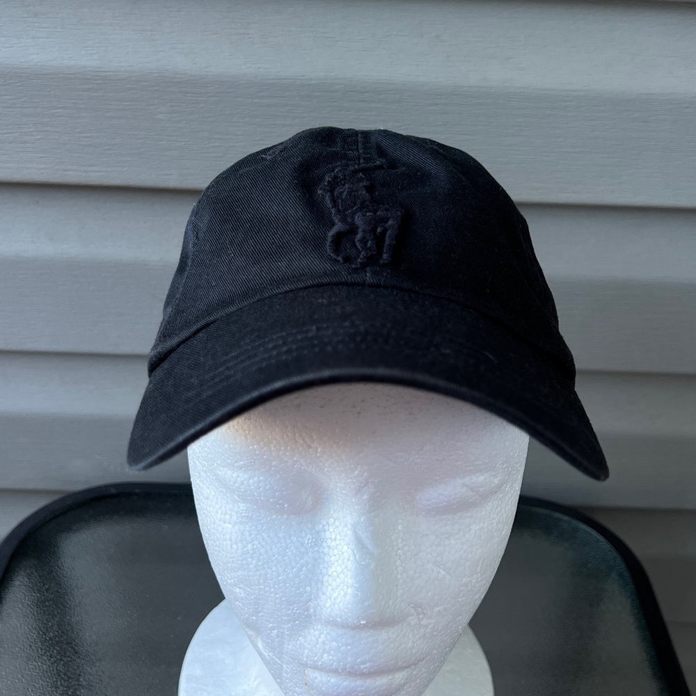 Polo Ralph Lauren Hat Chino Cap Strap Back Solid Black Big Pony #3